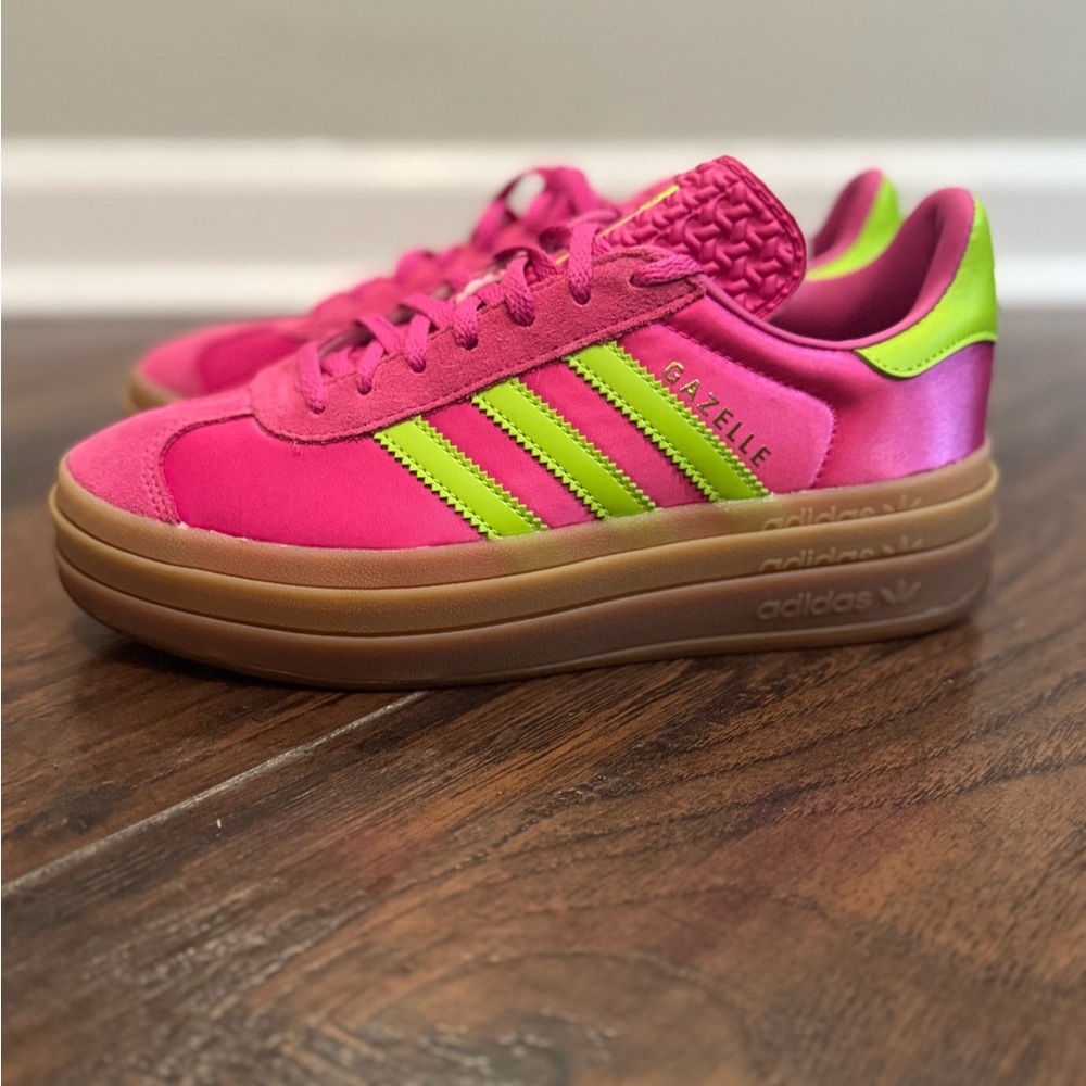 adidas Gazelle Pink & Neon Green Sneakers - Picture 4 of 10